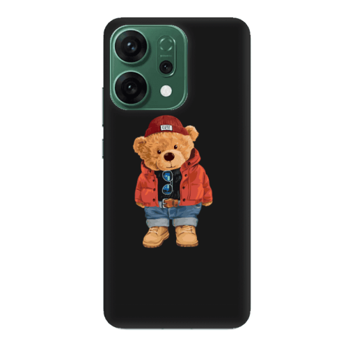 Oppo RENO 14 Bear in a hat Black Colored Silicone TPU Θήκη